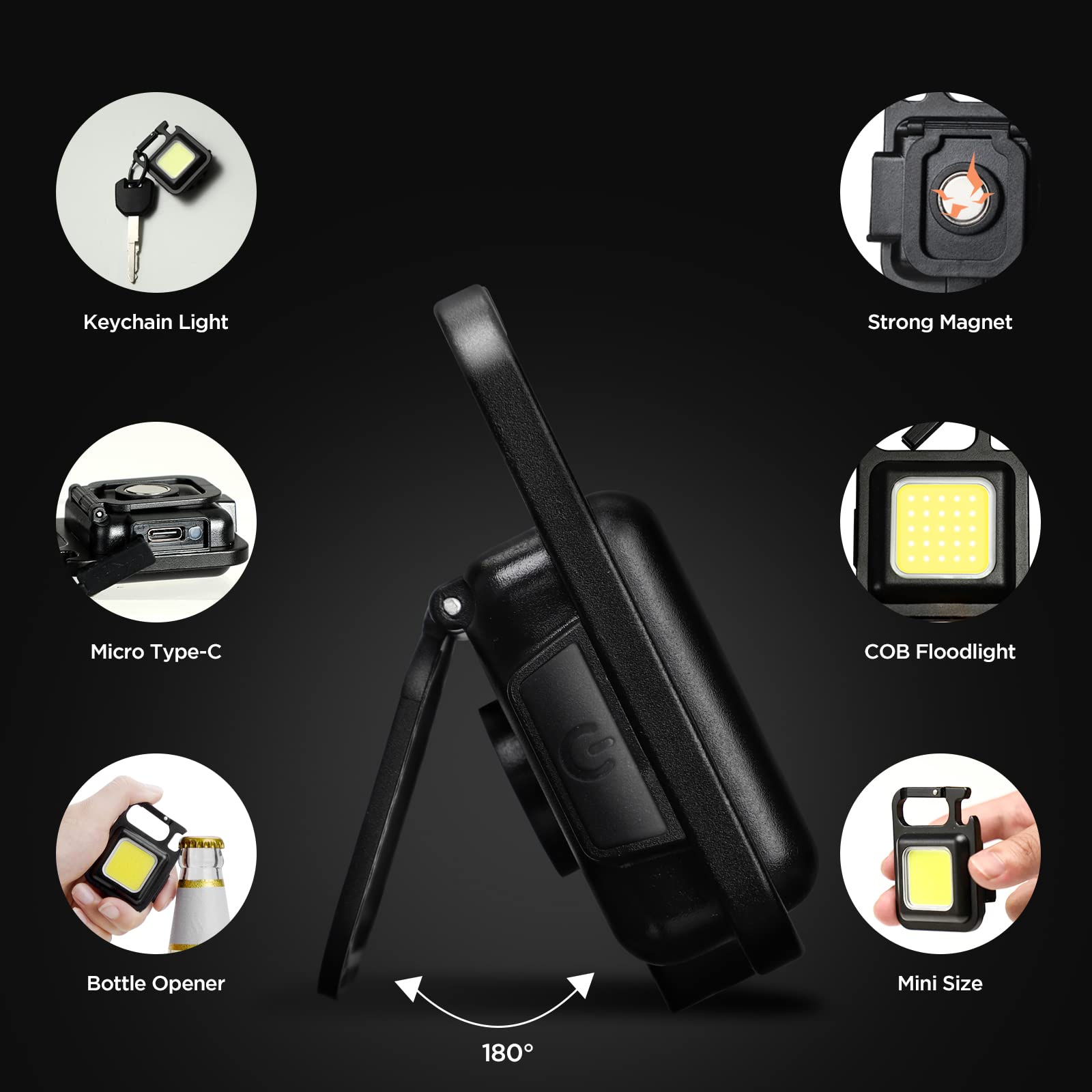 LED Mini Cob Keychain and Magentic Flashlight Portable USB Rechargeable Light