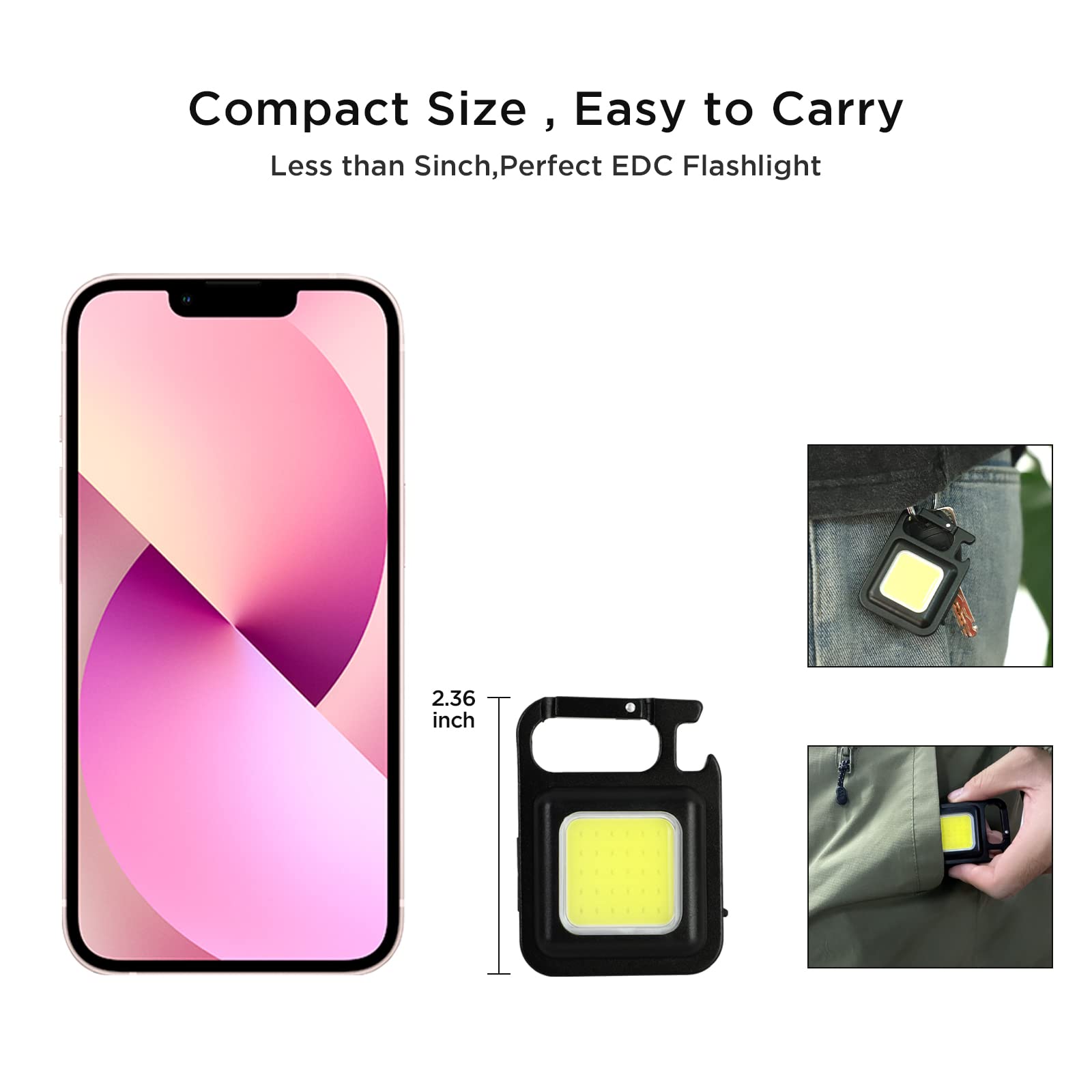 LED Mini Cob Keychain and Magentic Flashlight Portable USB Rechargeable Light