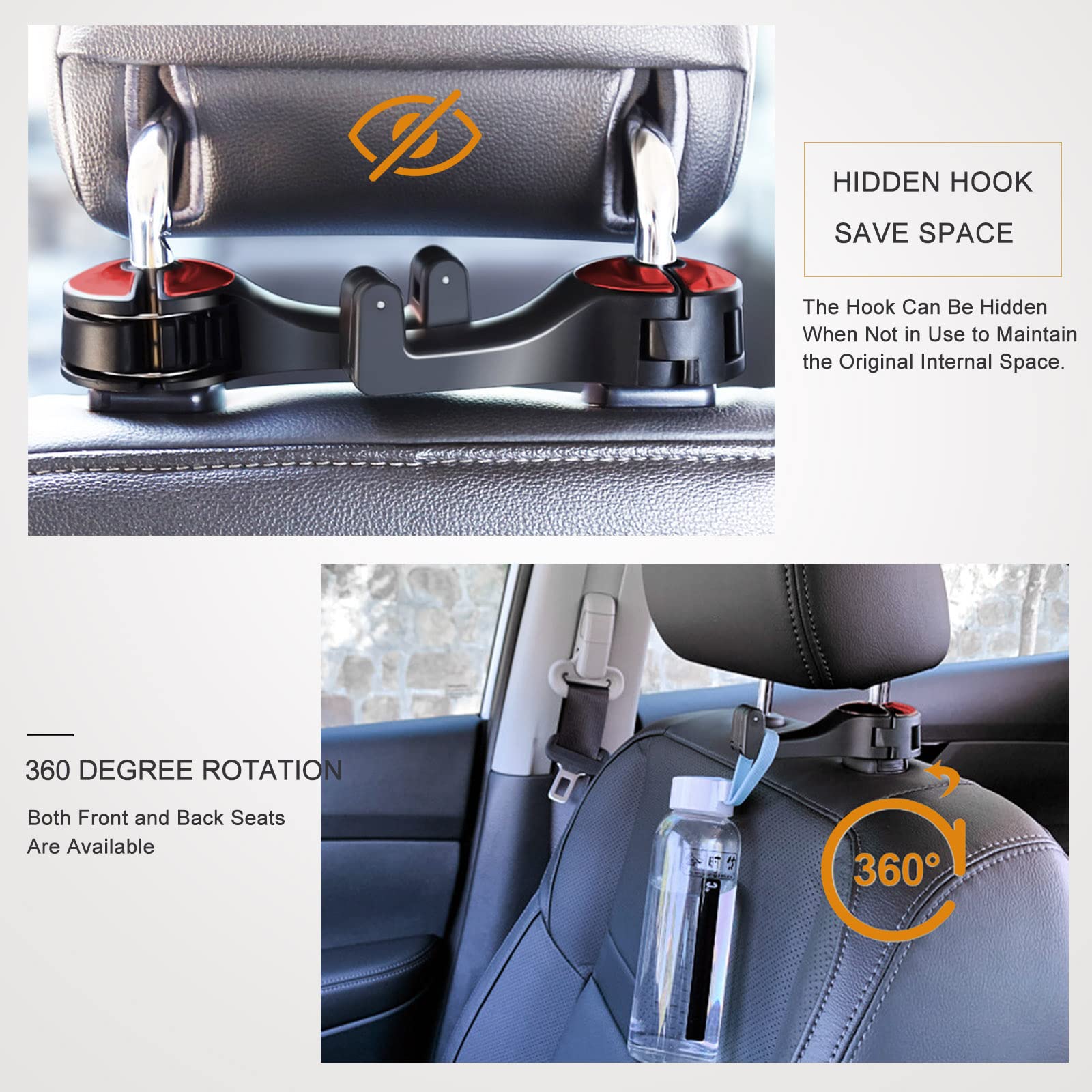 Car Hooks with Phone Holder, Car Seat Hooks for Purses and Bags