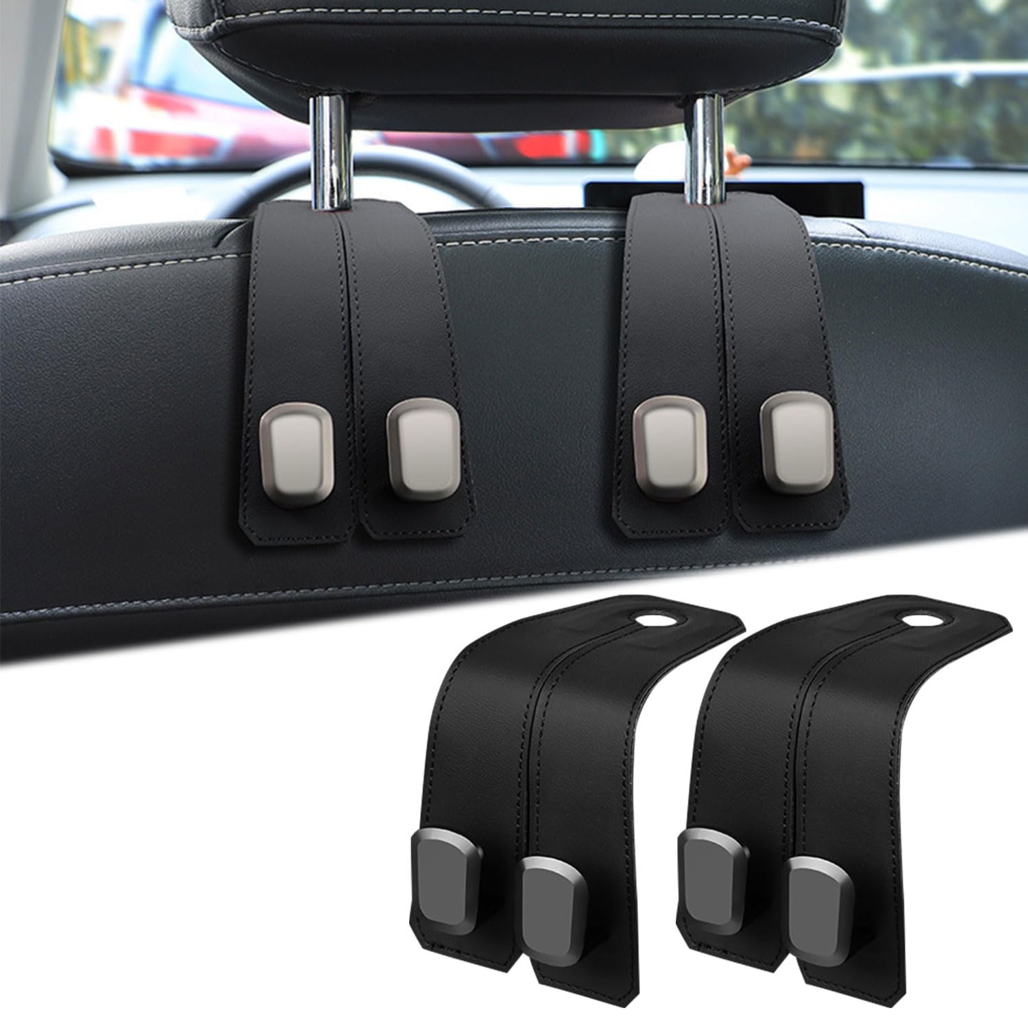 Elegananccy 2 Pack Car Seat Headrest Double Hooks Leather