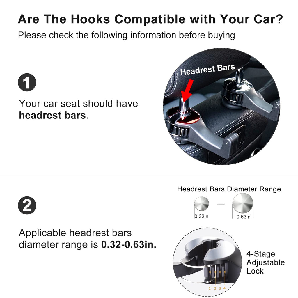 Car Hooks with Phone Holder, Car Seat Hooks for Purses and Bags