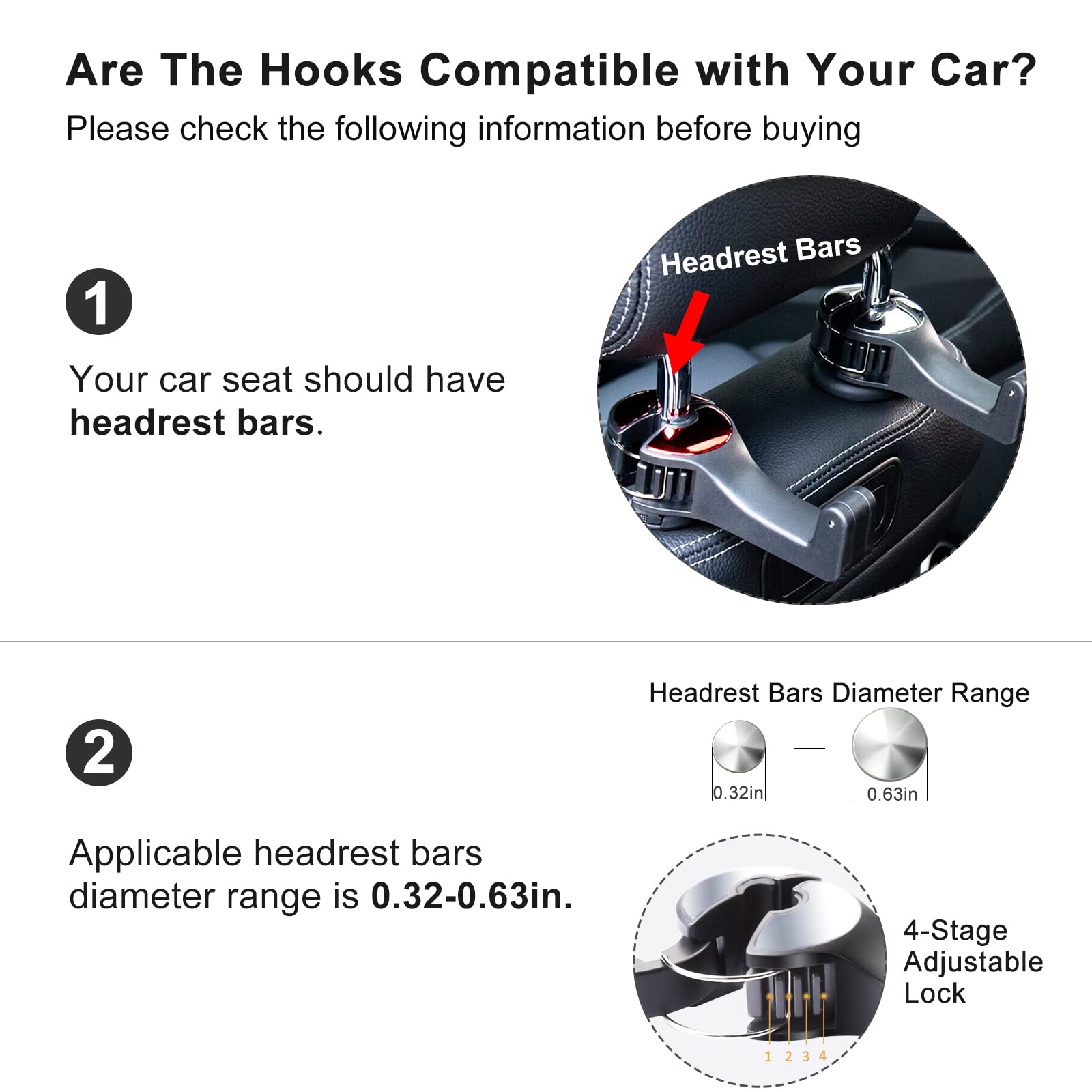 Car Hooks with Phone Holder, Car Seat Hooks for Purses and Bags
