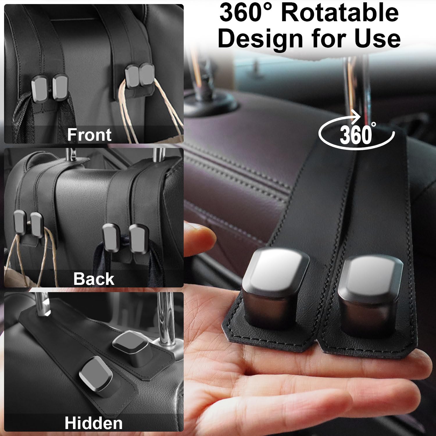 Elegananccy 2 Pack Car Seat Headrest Double Hooks Leather