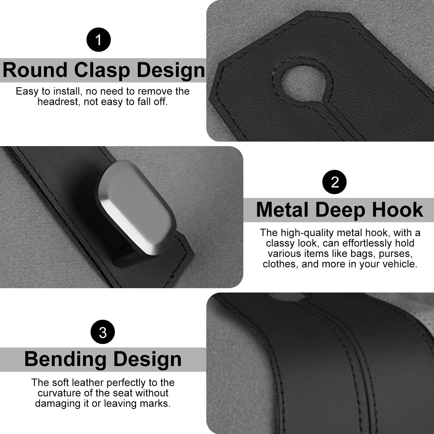 Elegananccy 2 Pack Car Seat Headrest Double Hooks Leather