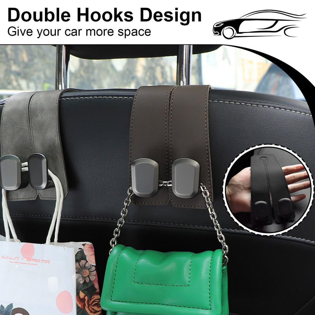 Elegananccy 2 Pack Car Seat Headrest Double Hooks Leather