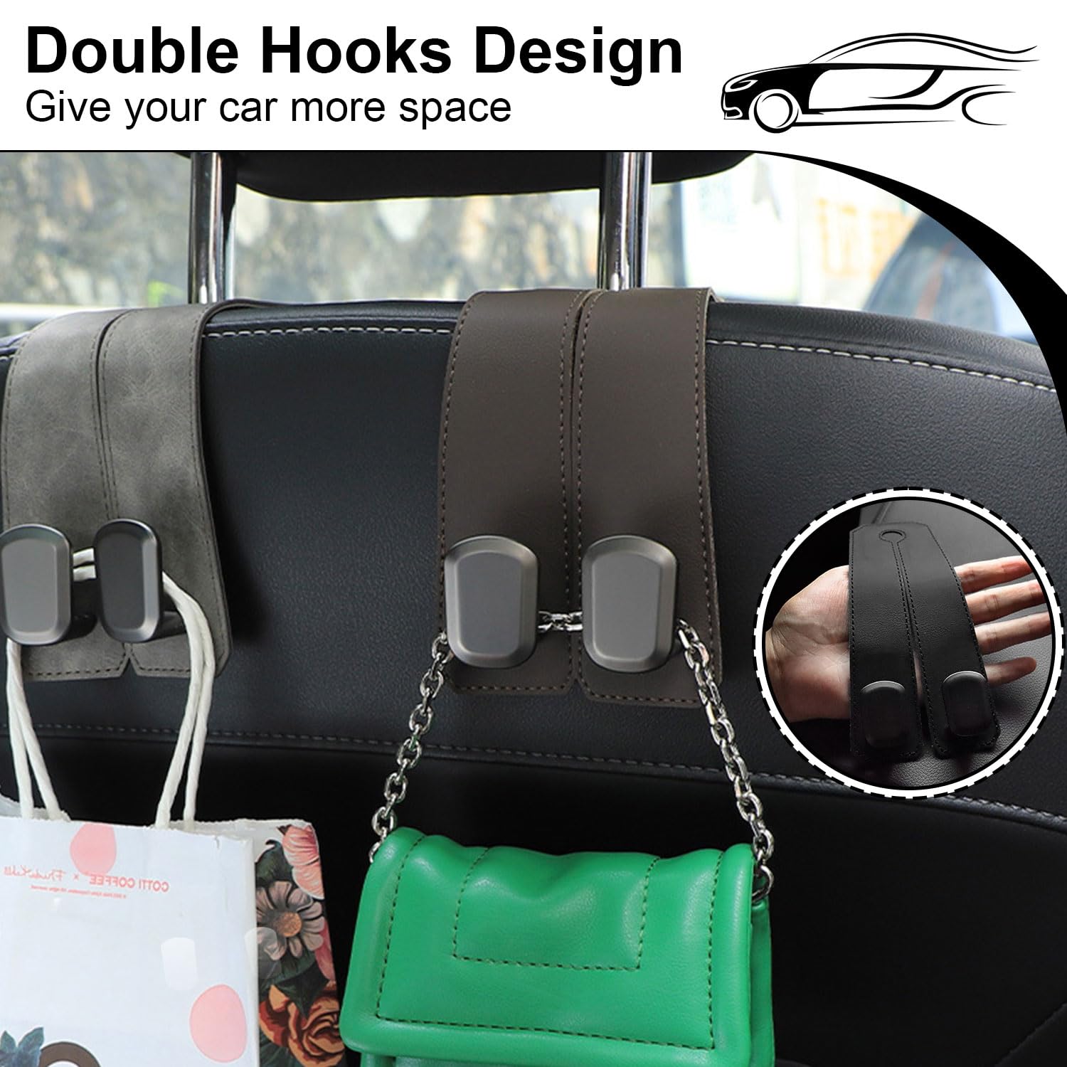 Elegananccy 2 Pack Car Seat Headrest Double Hooks Leather